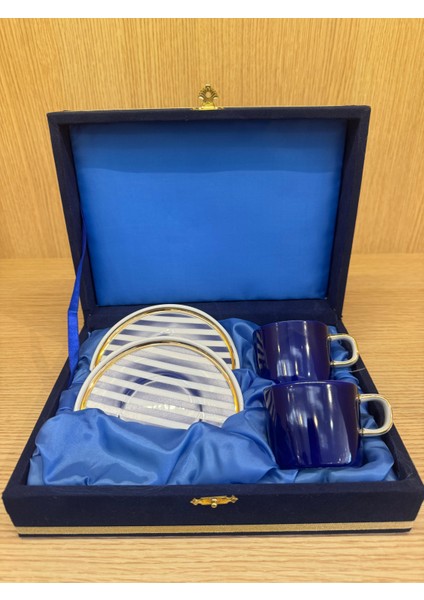 Altın Yaldızlı El Dekoru 2 Kişilik Türk Kahve Fincan Takımı