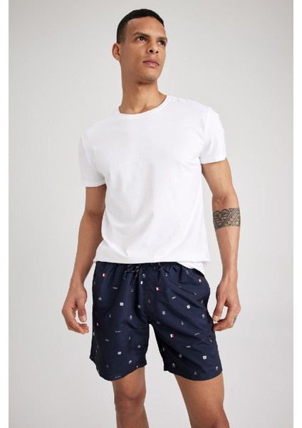 Regular Fit Kısa Boy Desenli Deniz Şortu M8328AZ23HS