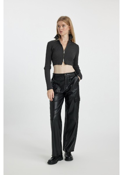 Suni Deri Pantolon Wide Leg Geniş Bol Paça Kargo Cepli Basic Düz B0462AX23AU fiyatları