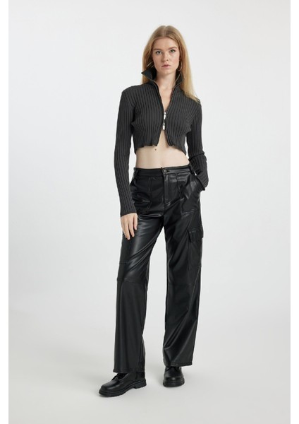 Suni Deri Pantolon Wide Leg Geniş Bol Paça Kargo Cepli Basic Düz B0462AX23AU modelleri