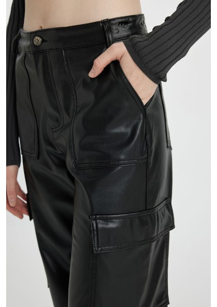Suni Deri Pantolon Wide Leg Geniş Bol Paça Kargo Cepli Basic Düz B0462AX23AU indirimleri