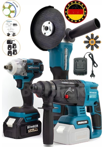 Alman V598 Süper 3'lü Set Akülü 13MM Akülü Kırıcı Delici Hilti, Darbeli Somun Sıkma,taşlama Makinesi