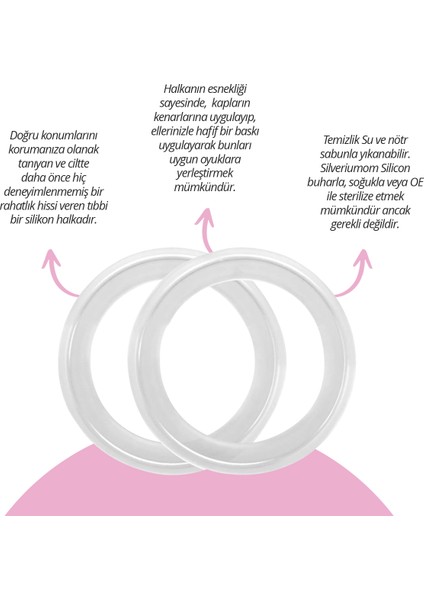 Gümüş Göğüs Ucu Koruma Kapakları Xl ve Koruyucu Silikon Halka