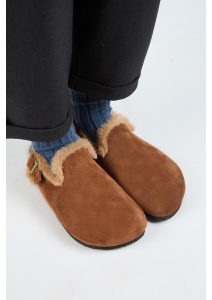 (Holly 2 Kürklü) Kadın Deri Kemerli Tokalı Sabo Taba Sandalet fiyatları