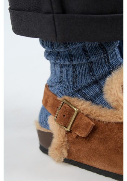 (Holly 2 Kürklü) Kadın Deri Kemerli Tokalı Sabo Taba Sandalet modelleri