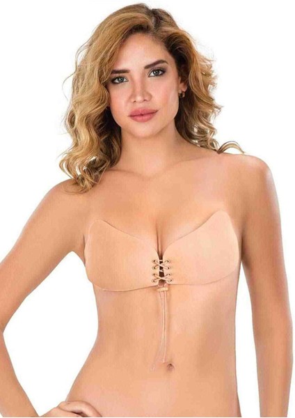 Askısız Önden Ipli Dolgun Gösteren Yapışkanlı Sihirli Sütyen | Ten