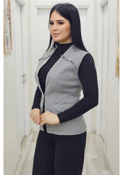Püskül Detaylı Cepli Yelek 704-1-SIYAH/BEYAZ modelleri