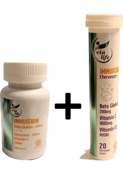 Immuferon - Beta Glucan + Vitamin C + Çinko + Kara Mürver Içerikli 2'li Kofre Gıda Takviyesi