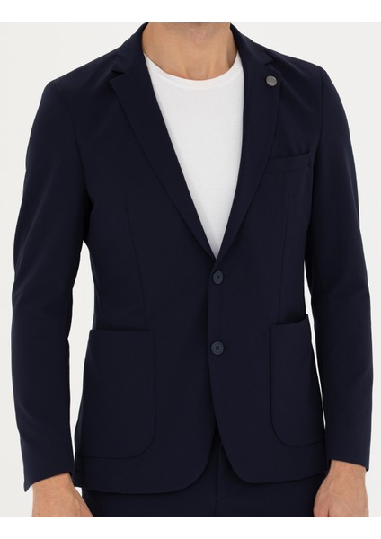 Erkek Lacivert Body Esnek Fit Blazer Ceket 50287491-VR033