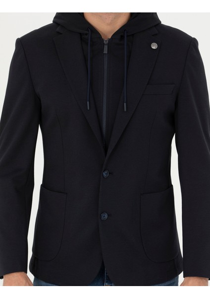 Erkek Lacivert Slim Fit Kapüşonlu Ceket 50287480-VR033