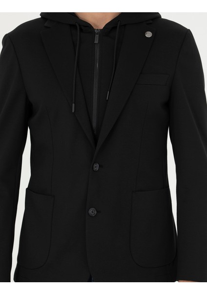 Erkek Siyah Slim Fit Kapüşonlu Ceket 50287480-VR046