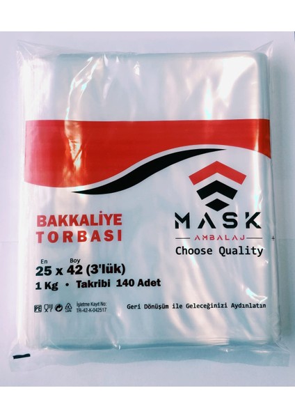Şeffaf Bakkaliye Torbası (Poşeti) 25x42 cm 3`lük 1 kg Takribi 140 Adet