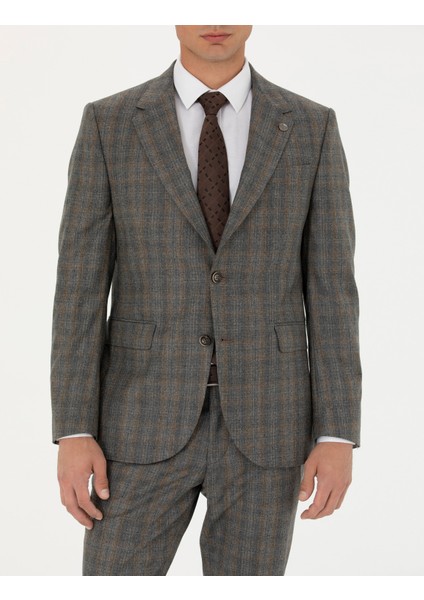 Erkek %100 Yün Füme Slim Fit Takım Elbise 50274246-VR058