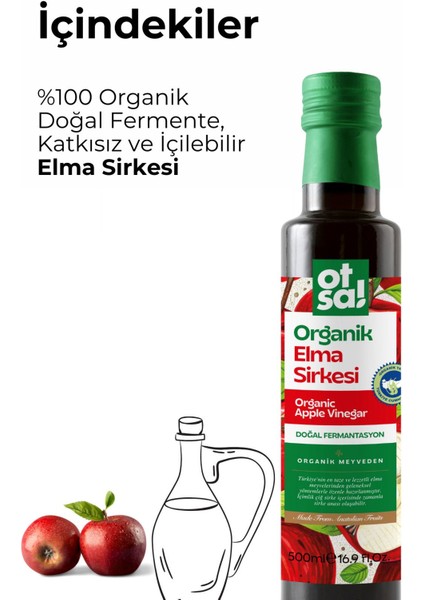 Organik Elma Meyvesi Ile Doğal Olarak Fermente Edilmiş Elma Sirkesi 500 ml