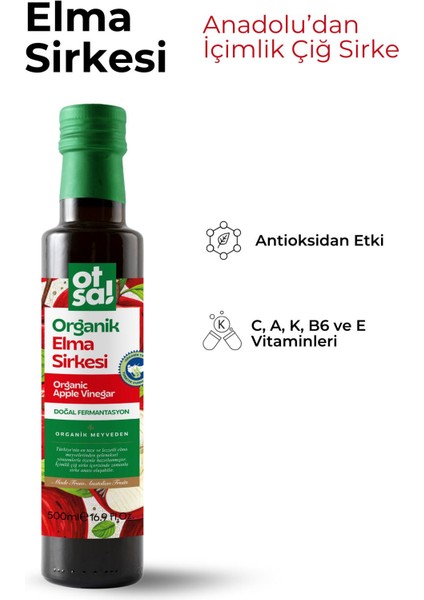 Organik Elma Meyvesi Ile Doğal Olarak Fermente Edilmiş Elma Sirkesi 500 ml