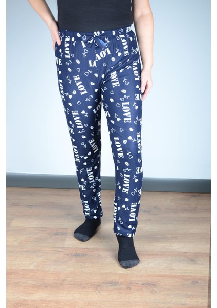 Kadın Süet Pijama Tek Alt | Lacivert Love