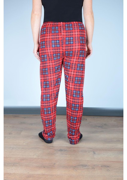 Kadın Süet Pijama Tek Alt | Kırmızı Lacivert