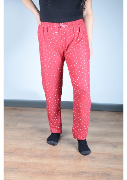 Kadın Süet Pijama Tek Alt | Kalpli Kırmızı