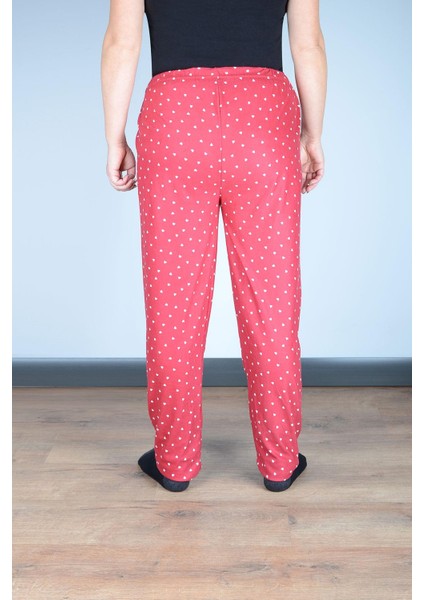 Kadın Süet Pijama Tek Alt | Kalpli Kırmızı