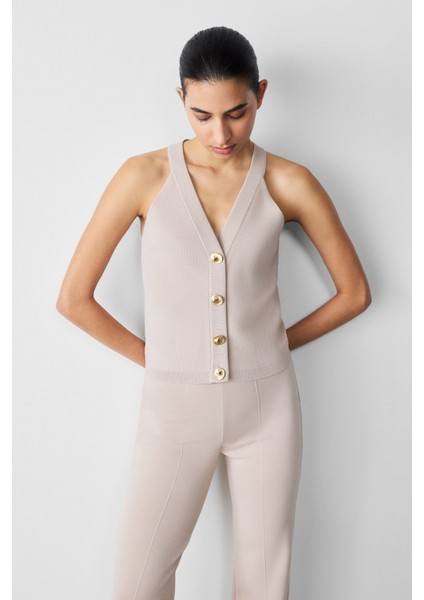 Nervürlü Ispanyol Paça Beige Kadın Pantolon modelleri