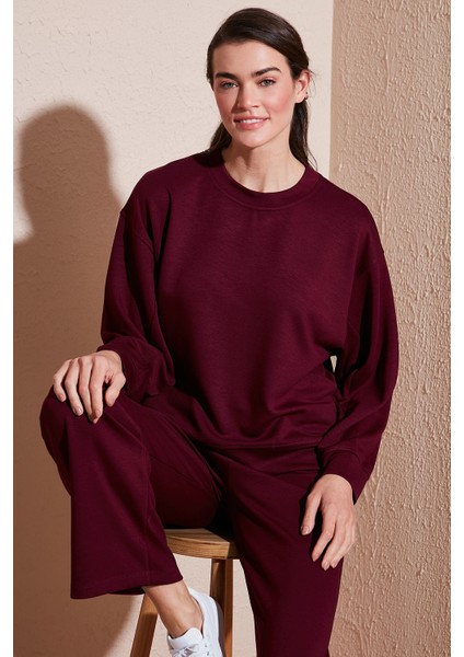 Streç Bisiklet Yaka Oversize Fit Scuba Sweat Bayan Sweat 5865879