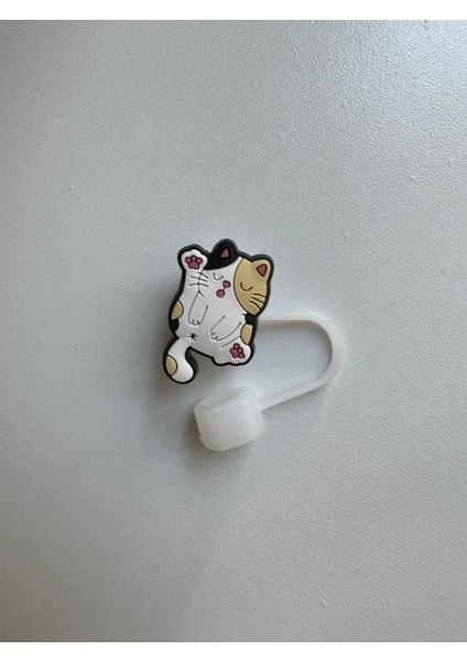Sevimli Kedi Model Silikon Toz Geçirmez Sızdırmaz Pipet Kapağı 1 Adet Termos ile Uyumlu