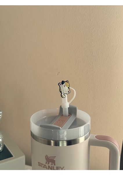 Sevimli Kedi Model Silikon Toz Geçirmez Sızdırmaz Pipet Kapağı 1 Adet Termos ile Uyumlu
