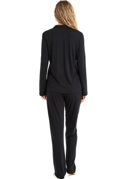 Uzun Kol V Yaka Önden Düğmeli Kadın Pijama Takım 51606 modelleri