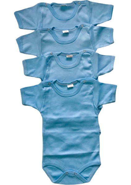 Bebek 4'lü Yarım Kollu Çıtçıtlı %100 Pamuklu Body Zıbın-Mavi 5-6 Yaş