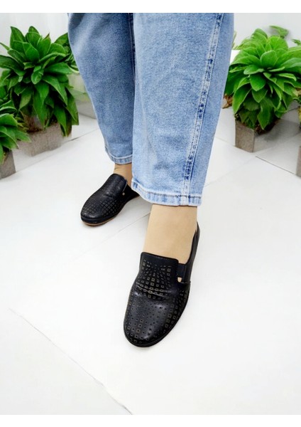 Kadın Lazer Kesim Kare Baskılı Kaydırmaz Taban Ev ve Dışarı Babet