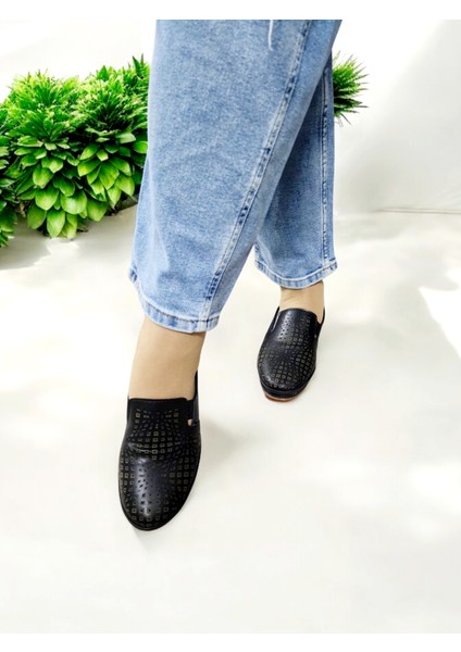 Kadın Lazer Kesim Kare Baskılı Kaydırmaz Taban Ev ve Dışarı Babet modelleri