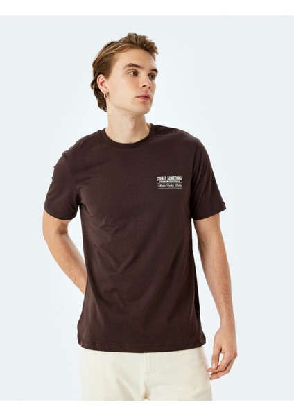Slogan Baskılı Bisiklet Yaka Kısa Kollu Pamuklu Slim Fit Tişört modelleri