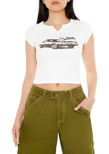 Los Angeles Muscle Car Baskılı Baby Tee Tişört fiyatları