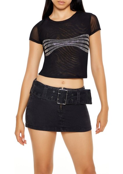 Rhinestone Crop Tişört