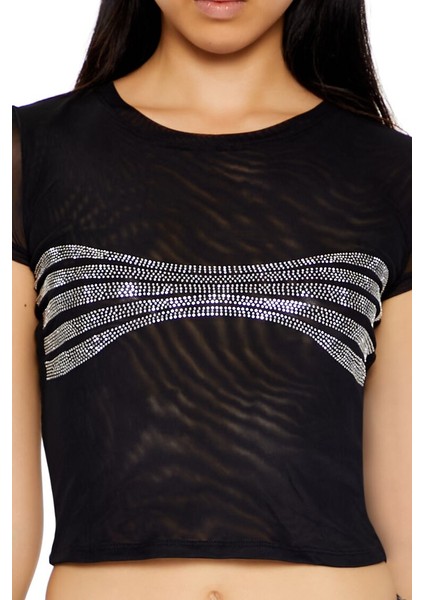 Rhinestone Crop Tişört