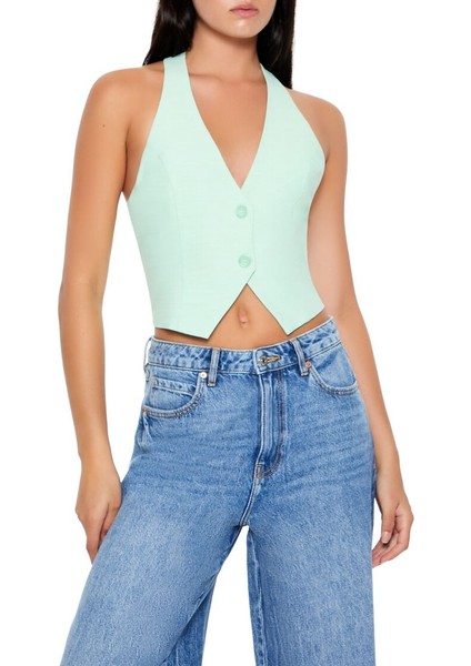 Halter Yaka Crop Yelek