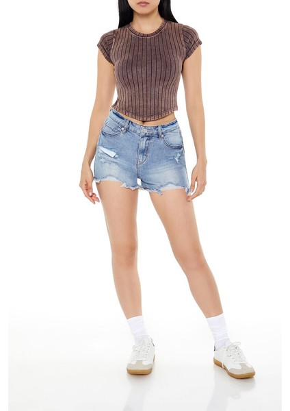 Dikişiz Fitilli Crop Tişört