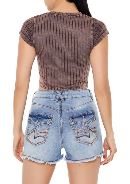 Dikişiz Fitilli Crop Tişört