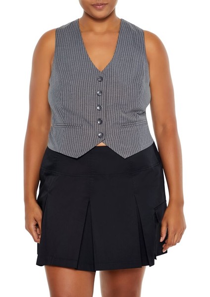 Plus Size Çizgili Yelek