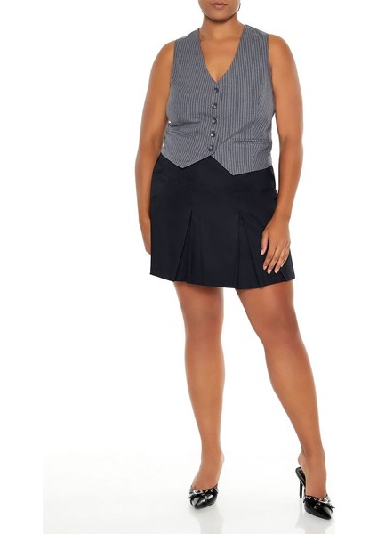 Plus Size Çizgili Yelek