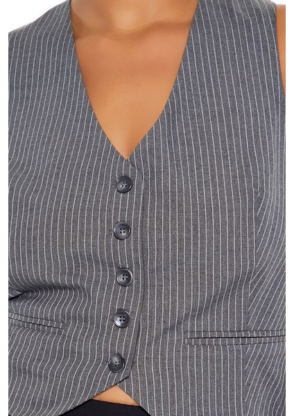 Plus Size Çizgili Yelek