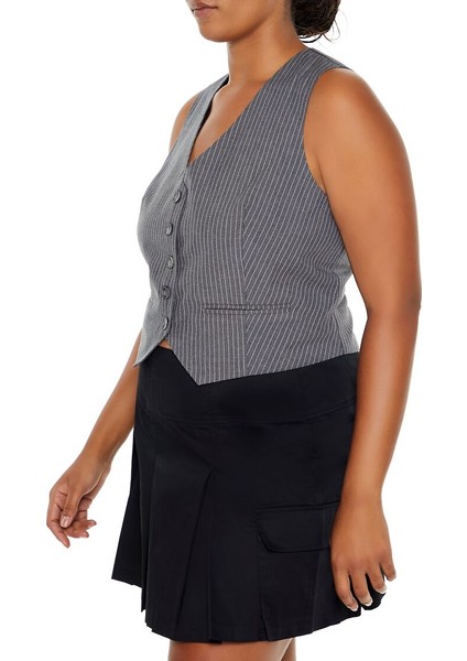 Plus Size Çizgili Yelek