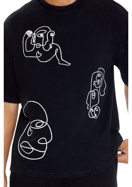 Nakışlı Chain-Stitched Tişört