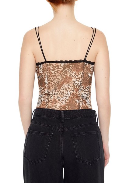 Leopar Desenli Askılı Bluz