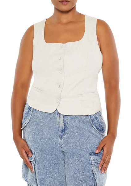Plus Size Düğmeli Yelek