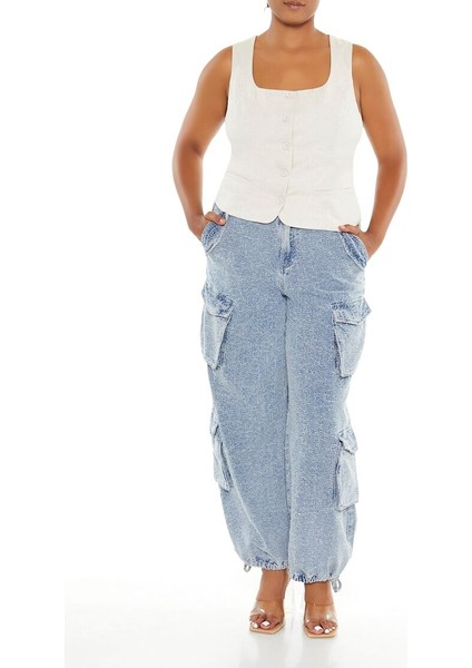 Plus Size Düğmeli Yelek