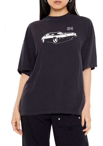 Araba Baskılı Oversize Tişört