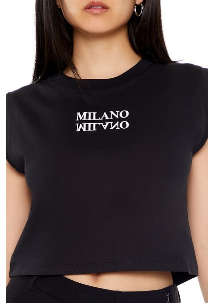 Milano Yazılı Crop Tişört indirimleri