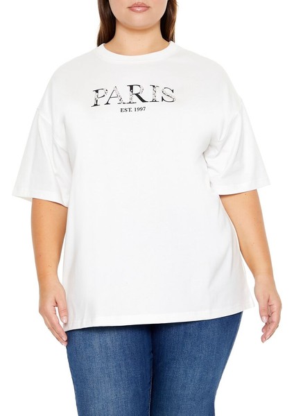 Plus Size Incili Paris Tişört
