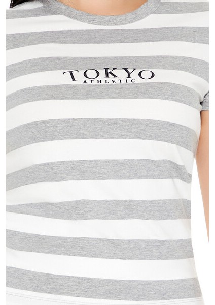 Çizgili Tokyo Baskılı Baby Tee Tişört modelleri